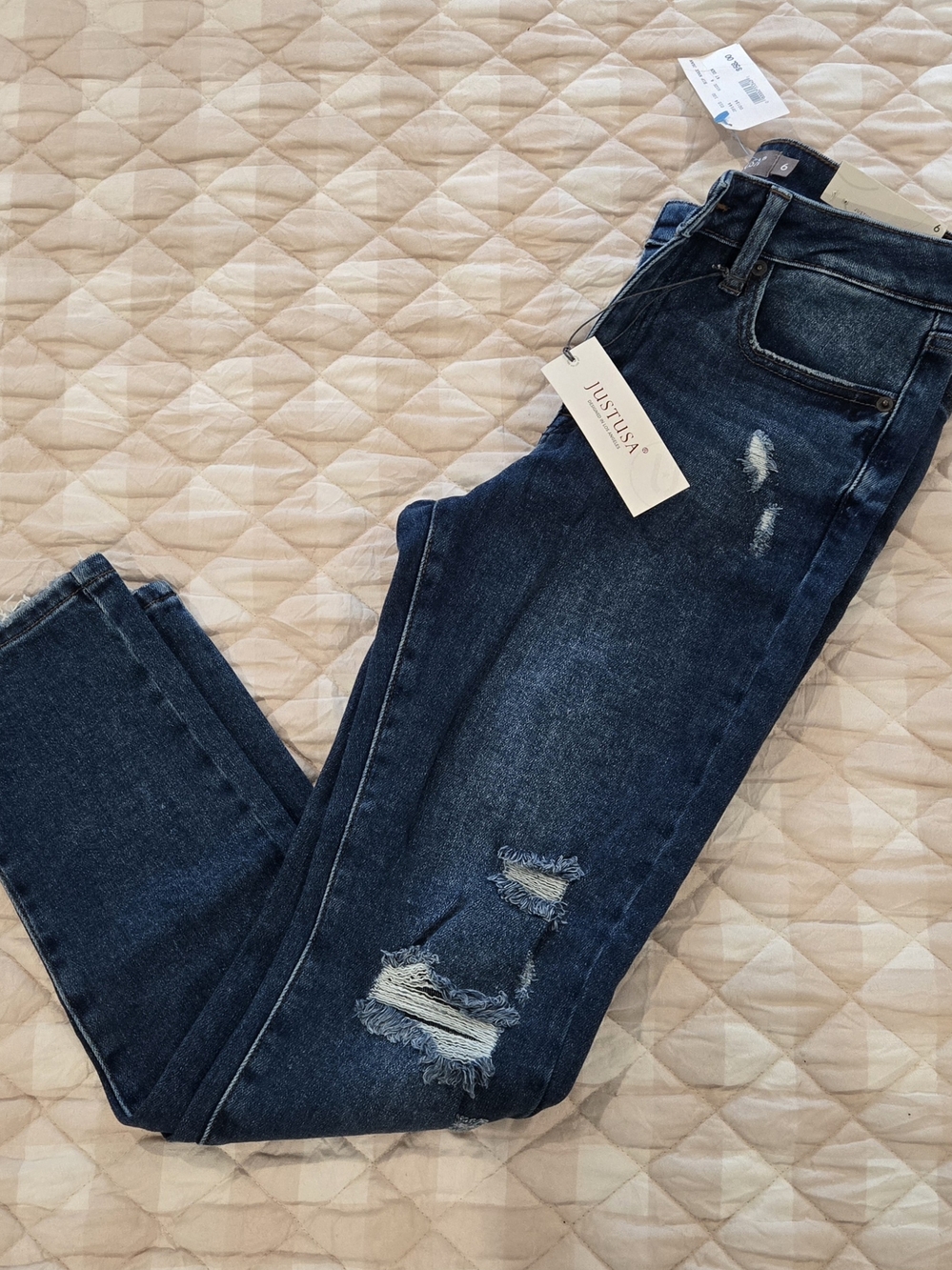 Just USA Women's Dark Blue Distressed Skinny Jeans